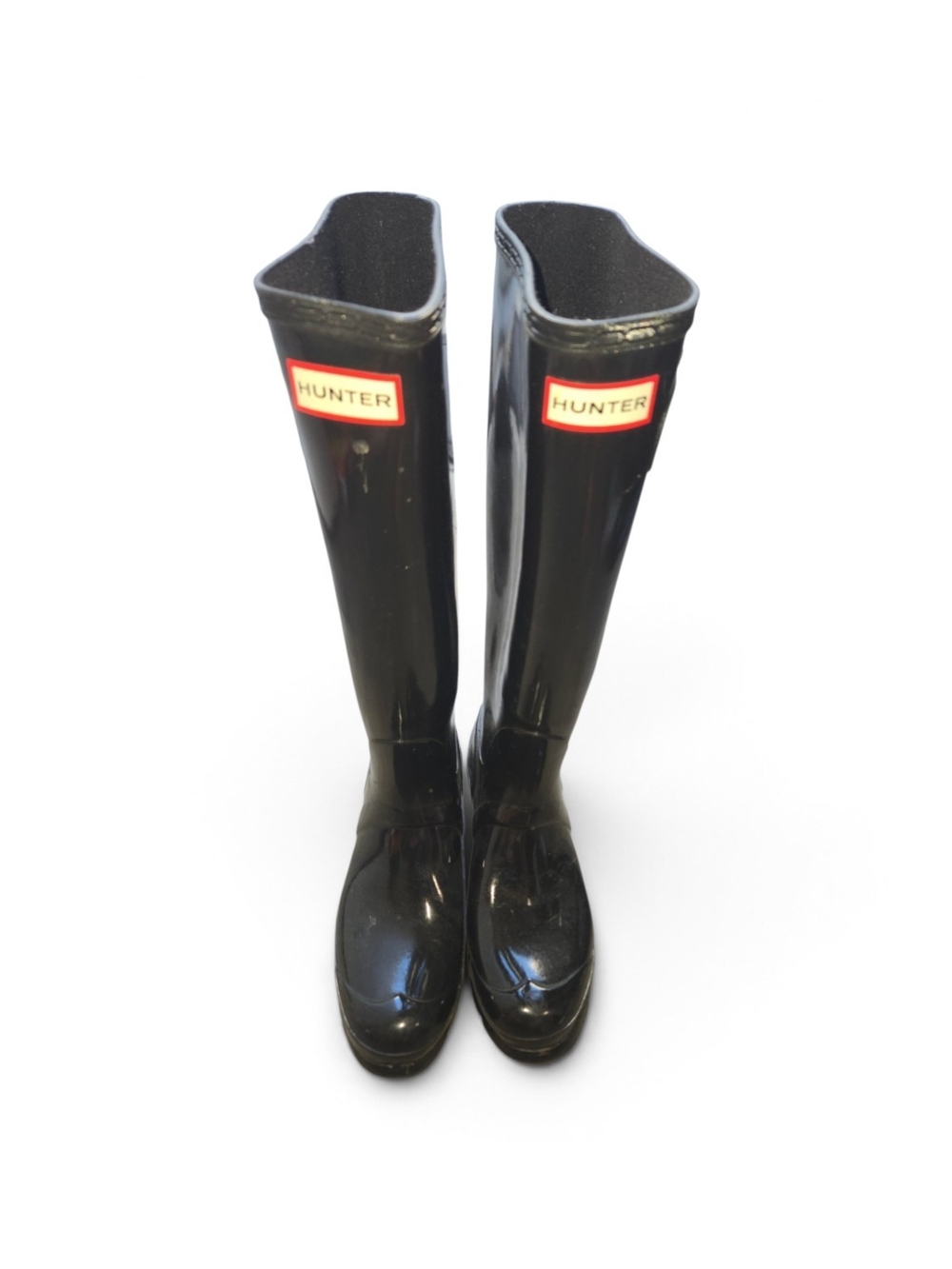 Hunter Gloss Black Tall Women's Rain Boots with Red Logo